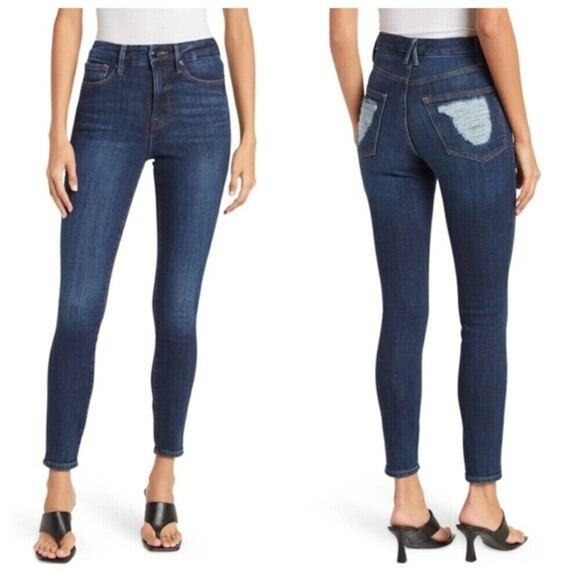 Good American NWT Good Waist Jeans Women’s Size 26 Indigo Distressed Skinny Crop - Picture 1 of 12